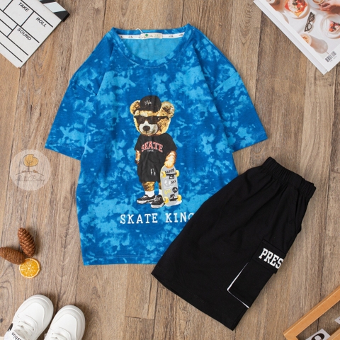 Bộ cotton trẻ em-bé trai B006 vải loang quần túi hộp 10/16