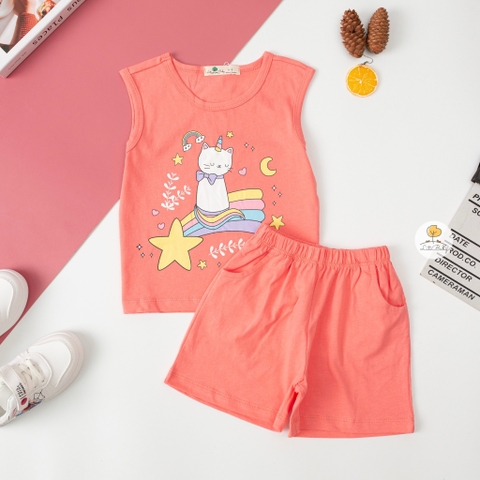 Bộ cotton Bé gái sát nách size 2/8 tuổi