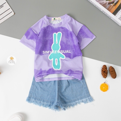 Bộ cotton Bé gái vải loang quần bò tua rua size 2/7 tuổi