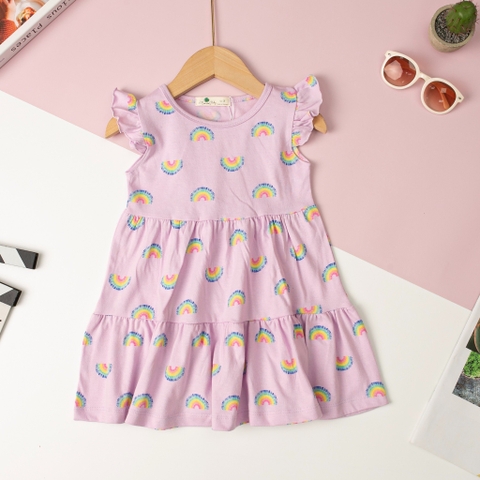 Váy cotton Bé gái tay cánh tiên 3 tầng size 2/12 tuổi