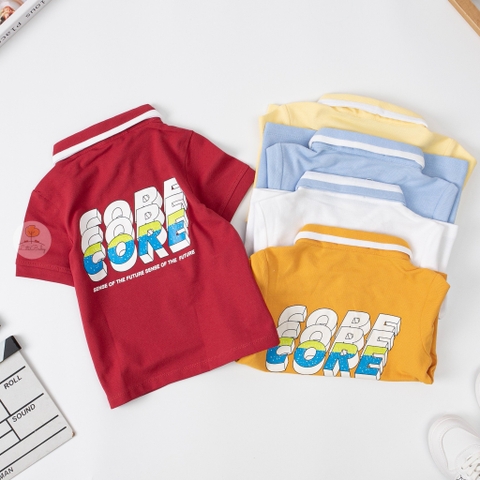 Áo cotton trẻ em - Bé Trai ngắn tay có cổ in chữ CORE 8/16