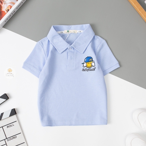 Áo cotton trẻ em - Bé Trai ngắn tay có cổ thêu chữ Smile 2/7