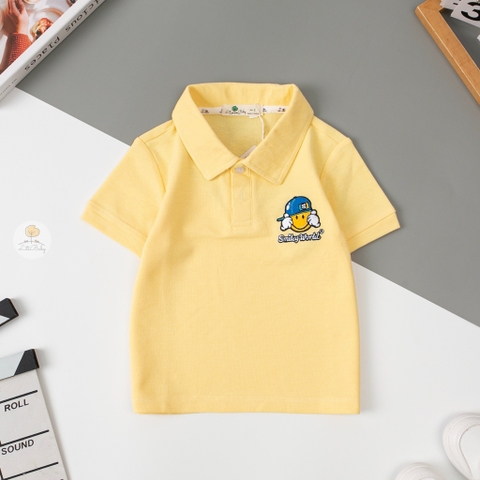Áo cotton trẻ em - Bé Trai ngắn tay có cổ thêu chữ Smile 2/7
