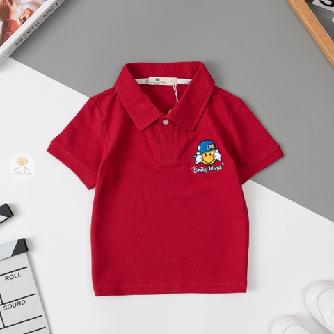 Áo cotton trẻ em - Bé Trai ngắn tay có cổ thêu chữ Smile 8/16