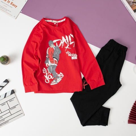 Bộ cotton Bé trai thu đông in chữ DAILY size đại 10/16 tuổi