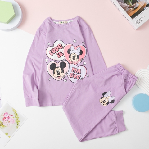 Bộ cotton Bé gái thu đông 4 chiều in Mickey size 10/16 tuổi