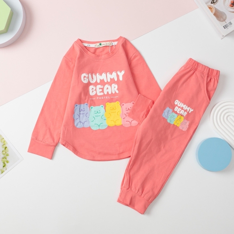 Bộ Bé gái cotton thu đông 4 chiều Gummy Bear size 2/8 tuổi
