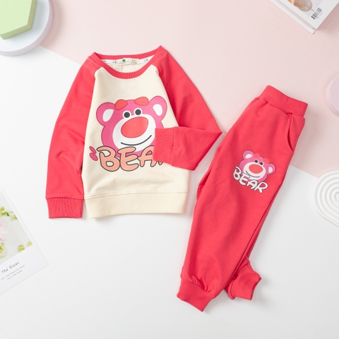 Bộ nỉ da cá Bé gái in gấu size đại 26kg - 45kg