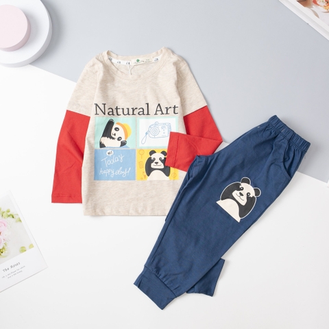 Bộ thun cotton Bé trai thu đông tay nối size 2/8 tuổi