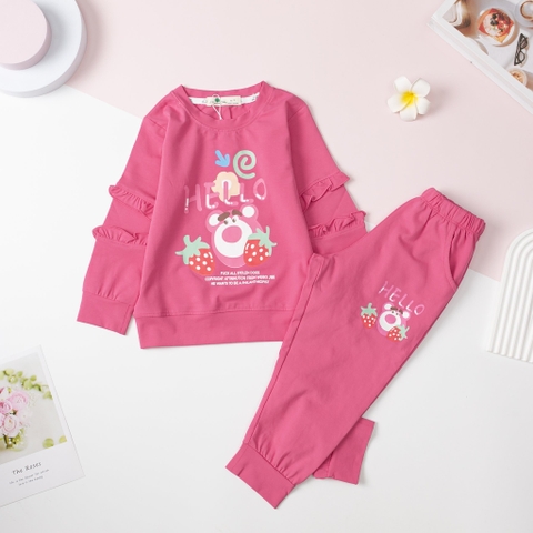 Bộ Bé gái cotton thu đông 4 chiều chữ Hello size 2/8T