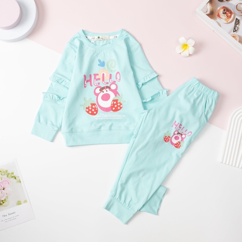 Bộ Bé gái cotton thu đông 4 chiều chữ Hello size 2/8T