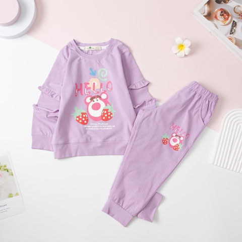 Bộ Bé gái cotton thu đông 4 chiều chữ Hello size 2/8T