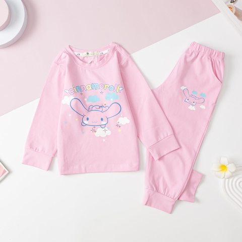 Bộ cotton thu đông Bé gái 4 chiều in thỏ size 2/8 tuổi