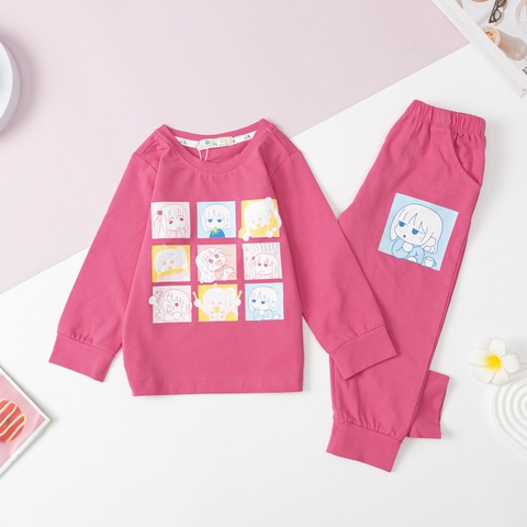 Bộ thu đông Bé gái cotton 4 chiều in mặt cười size 2/8 tuổi