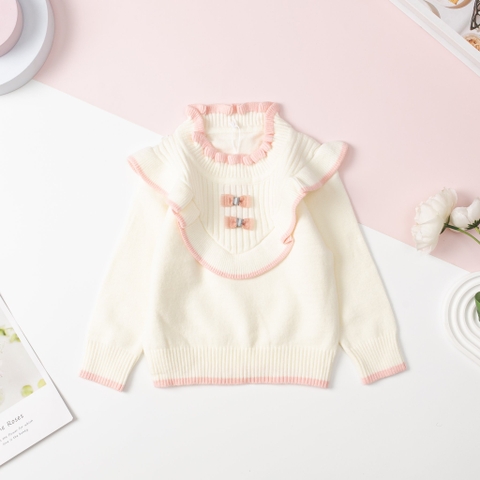 Áo len Bé gái cổ tròn, nơ size 1/4 tuổi