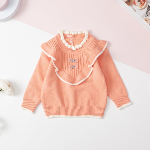 Áo len Bé gái cổ tròn, nơ size 1/4 tuổi