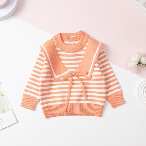 Áo len Bé gái cổ tròn, nơ size 1/4 tuổi