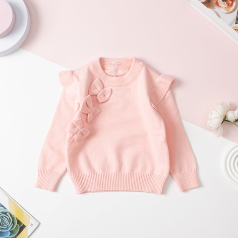 Áo len Bé gái cổ tròn, nơ size 1/4 tuổi