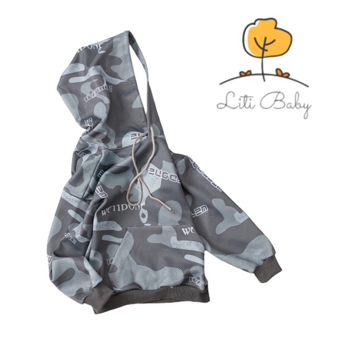 Áo nỉ Bé trai LITIBABY có mũ vải chéo Hàn Quốc size đại 8/14 tuổi