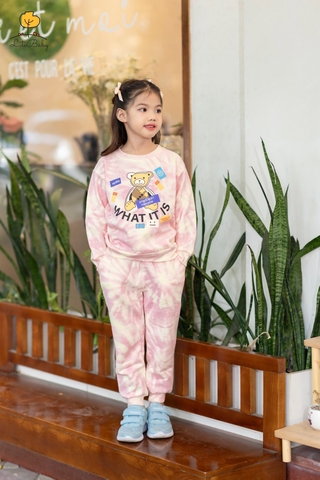 Bộ nỉ bông bé gái vải loang size 2/10 tuổi