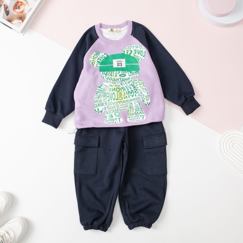 Bộ nỉ tay ráp lăng in gấu quần túi hộp 10/16