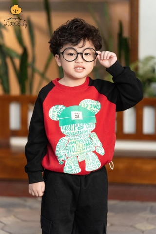 Bộ nỉ tay ráp lăng in gấu quần túi hộp 10/16