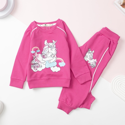 Bộ nỉ da cá Bé gái in Pony quần lé size 2/8 tuổi