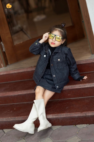 Bộ Melisa áo trắng in chữ + chân váy xanh jean BG size 3-12y SHIN Baby  Closet