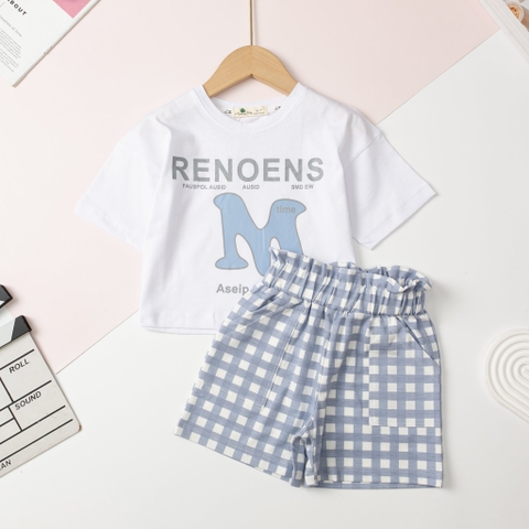 Bộ cotton TE áo crotop quần kẻ 4/14 x24