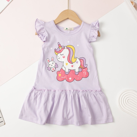 Váy cotton Bé gái viền tay đuôi cá size 2/10 tuổi