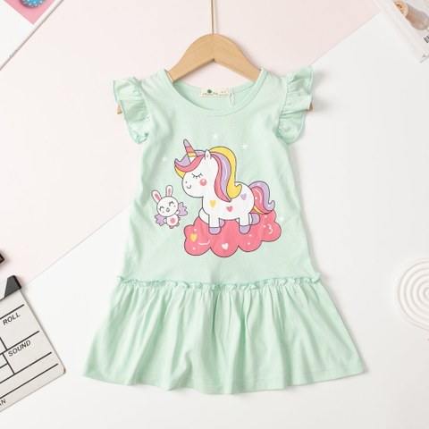 Váy cotton Bé gái viền tay đuôi cá size 2/10 tuổi