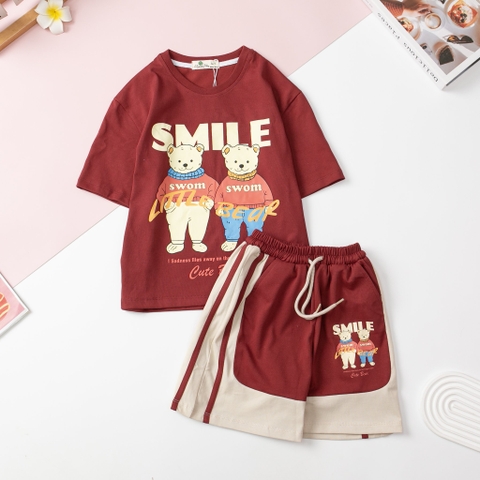 Bộ cotton cao cấp Bé trai, bé gái in Smile size 4/12 tuổi