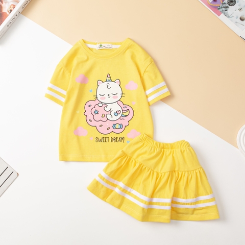 Bộ cotton Bé gái chân váy chạy sọc size 3/10 tuổi