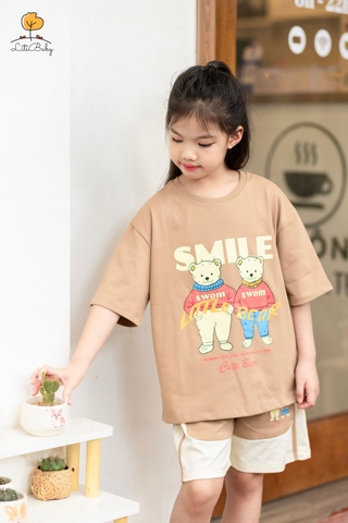 Bộ cotton cao cấp Bé trai, bé gái in Smile size 4/12 tuổi