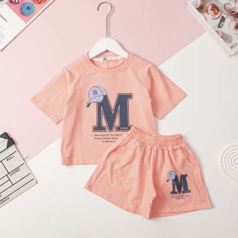 Bộ cotton ngắn tay Bé gái chữ M size 2/8T x24