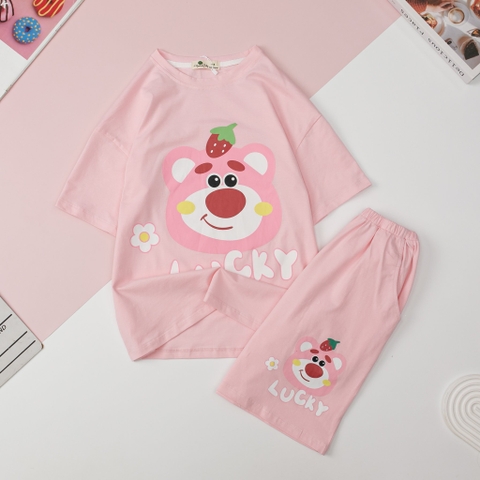 Bộ cotton Bé gái ngắn tay in gấu, chữ  size 8/16T x24