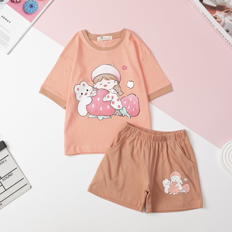 H438 Bộ cotton Bé gái ngắn tay size 2/8T x24