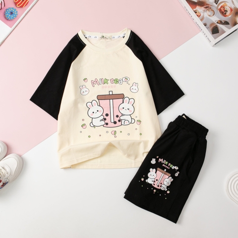 Bộ cotton Bé gái ngắn tay phối thỏ size 8/14T x24