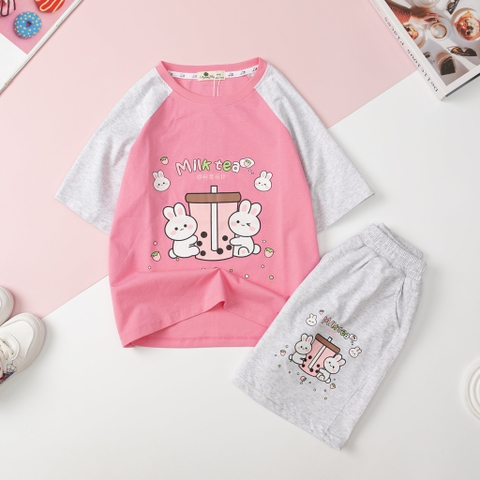 Bộ cotton Bé gái ngắn tay phối thỏ size 8/14T x24