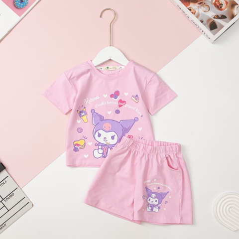 H424 Bộ cotton Bé gái ngắn tay kuromi size 8/12T x24