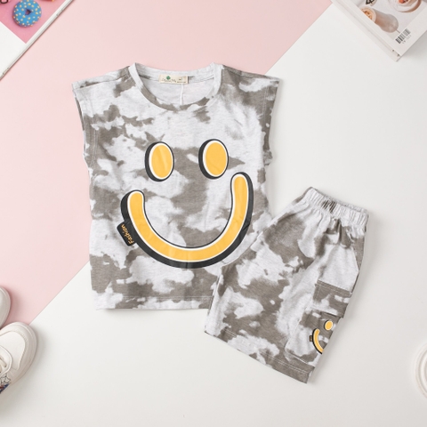 H466 Bộ cotton BT sát nách loang mặt cười 2/8