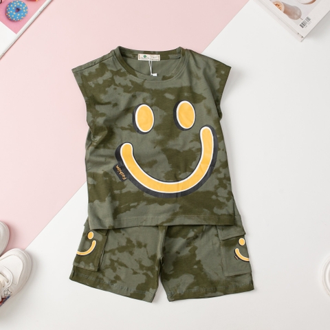 H466 Bộ cotton BT sát nách loang mặt cười 2/8