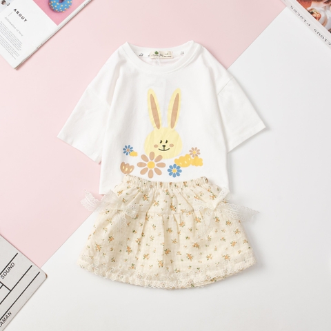Bộ Bé gái áo croptop chân váy hoa ren 2/12T x24