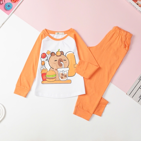 Bộ Bé gái cotton thu đông tay ráp lăng 3/10T