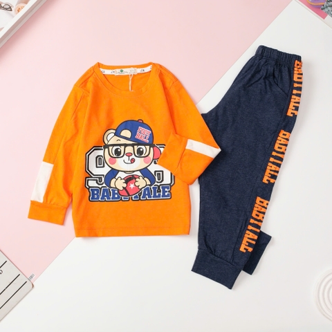T403 Bộ cotton thu đông Bé trai dài tay size 2/8T