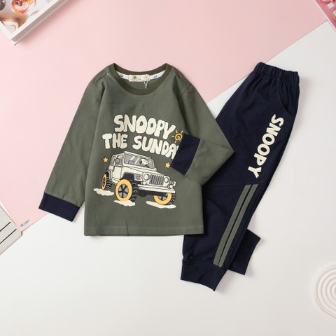 Bộ cotton thu đông Bé trai in chữ Snoopy Size 3/8T x24