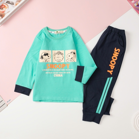 Bộ cotton thu đông Bé trai in chữ Snoopy Size 3/8T x24