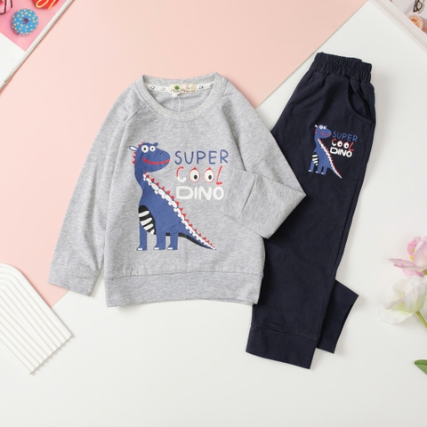 Bộ cotton thu đông Bé trai hình ô tô, Khủng long size 3/8T