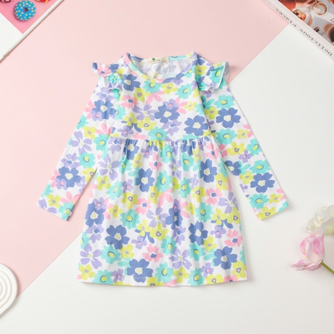 T412 Váy cotton thu đông Bé gái họa tiết 2/12T
