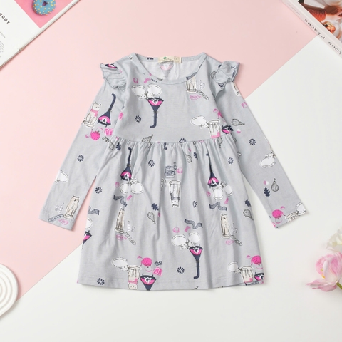 T412 Váy cotton thu đông Bé gái họa tiết 2/12T